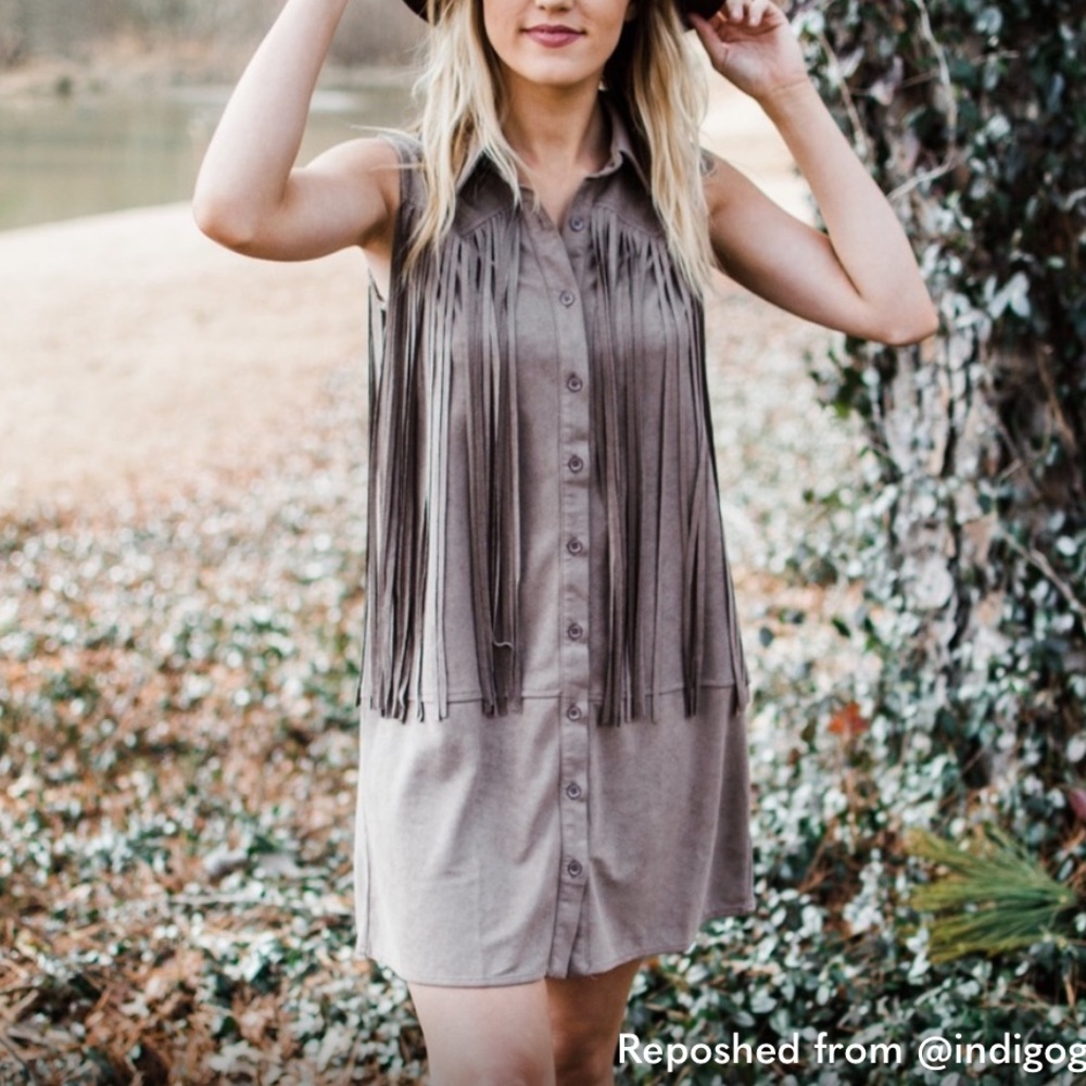 Sleeveless Fringe Button-Up Dress